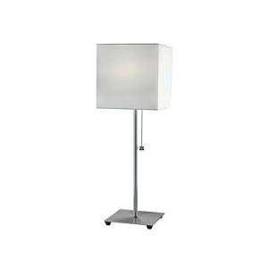 Charming Cube Table Lamp in Polished Steel Square White Linen Shade