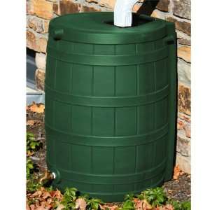  50 Gallon Poly Woodgrain Rainwater Barrels in Green Patio 
