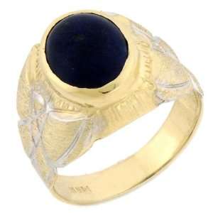  10K Solid Yellow Gold Oval Lapis Lazuli Mens Ring Jewelry