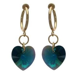  Cerceau Valentine Gold Emerald Heart Clip On Earrings 