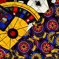 DOUBLE SIDED pre Quilted Fabric CASINO games 32 long  