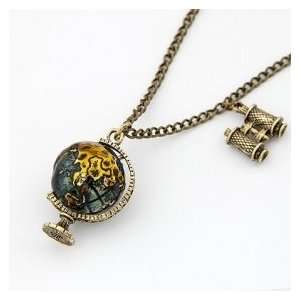 World Traveler Spinning Globe & Binocular Pendants Sweater Necklace or 