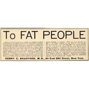  1902 Vintage Ad Obesity Cure Quackery Henry C. Bradford 