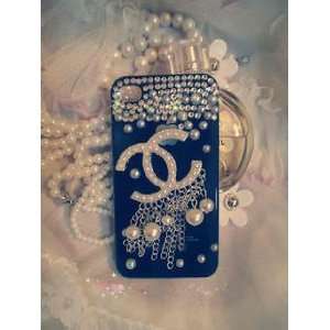  3D Bling Sparkling Swarovski Chanel Blue Crystal Cc Iphone 4/4s Case 