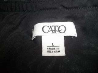Silky Black White Aqua CATO Mid Calf Mock Wrap Skirt sz L Lg  