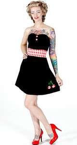 Sourpuss Cherry Gingham Tattoo Style Dress Red Black Gothic Punk 