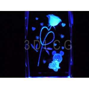  Disney Mickey Mouse with Rose 3D Laser Etched Crystal 