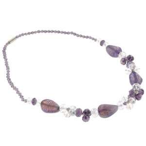 Curved Oval and Faceted Rondell Glass Beads Necklace   Purple and 