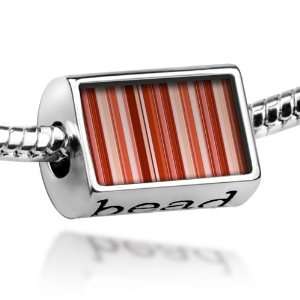  Beads Red stripe design / pattern   Pandora Charm 