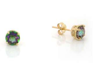 14K SOLID GOLD 6MM ROUND STUD MYSTIC FIRE TOPAZ EARRING  