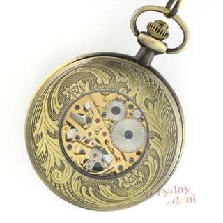 Copper Skeleton Pocket Watch Dual Time 12 Constellation  