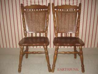 Tell City Tanbark Oak Caneback Spindle Side Chairs  
