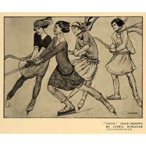 1921 Print Youth Chalk Ice Skating Hockey Sport Girls   Original 