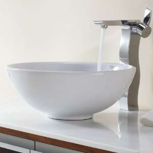   Round Ceramic Sink and Sonus Faucet Chrome, White