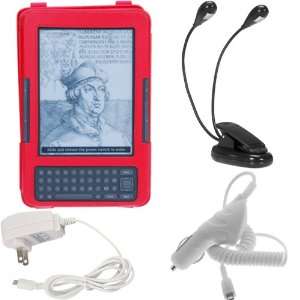 GTMax Red Leather Case with Stand + Black Dual Reading Clip Light 