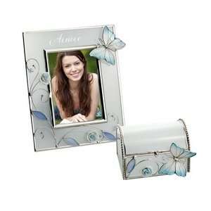 Porcelain Rose with Butterfly Picture Frame and Keepsake Box Set
