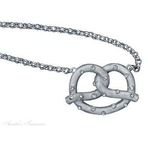   Silver Cubic Zirconia Pretzel Pendant Choker Necklace Jewelry