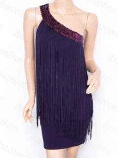 NWT Purple One Shoulder Fringes Sequin Evening Party Dress XL  