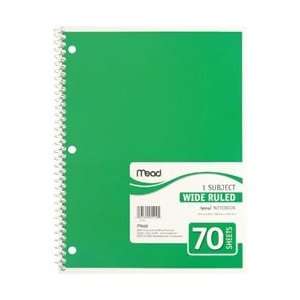 Mead 1 Subject Notebook Spiral Bound 10.5X8 70 Sheets/Pad Wide Ruled 