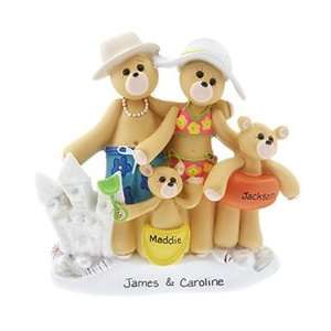   Personalized Beach Bear Family of 4 Christmas Ornament