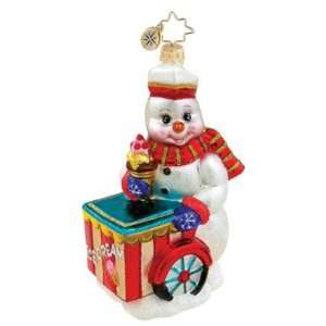   SCOOPS Snowman Ice Cream Cart Vendor Glass Ornament