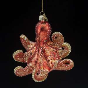   Noble Gems Blown Glass Red Octopus Christmas Ornaments