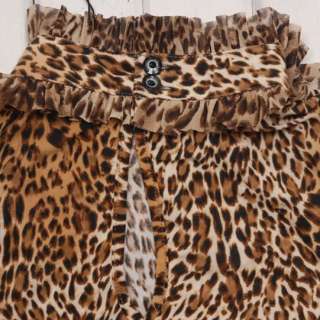 Leopard Ruffle High collar Sleeveless Vest top shirt blouse  