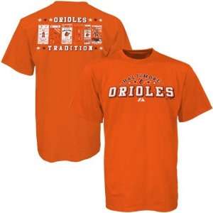  Majestic Baltimore Orioles Orange Ticket History T shirt 