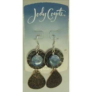 Jody Coyote Hammered Silver Bronze Blue Stone Earrings