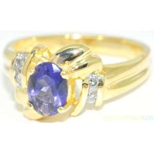  Iolite & Diamond Ring 14K Yellow Gold Mount Exotic 