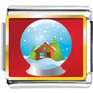  Snow Christmas Cabin Crystal Ball Photo Italian Charm 