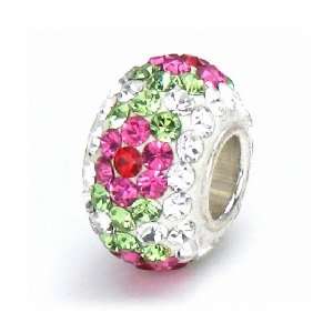 Bella Fascini White Clear Pink & Green Spring Flowers Crystal Pave 