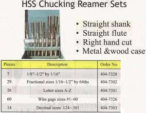 Chucking Reamers 7 Pc SET High Speed Steel ALL NEW  