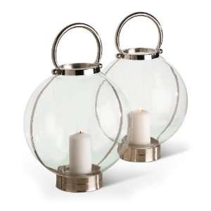  Modern Nautical Metal and Glass Globe Lanterns   Pair 