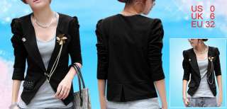 Women Chain Brooch Single Button Black Jacket Blazer XS  