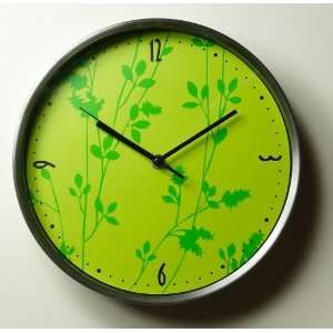 Large Stylish Round Metallic Clock with Bright Green Clock Face, Black 