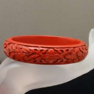 Vintage Carved Cinnabar Bracelet Bangle 5/8 Wide  