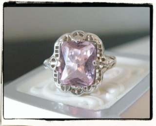 Vintage ESTATE Sterling Silver 925 Pink Glass Filigree Ring  