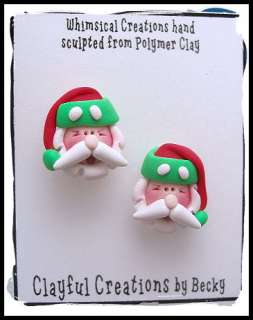 Beckys Polymer Clay   Santa Earrings, Post  