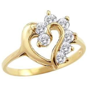  14k Yellow Gold Heart Simulated Diamond Fashion Ring Jewelry