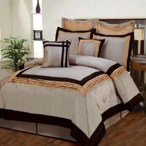   Hotel 8 Piece Comforter Set in Taupe / Silver   Queen