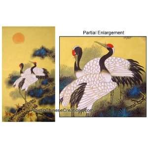    Original Chinese Silk GongBi Painting   Cranes