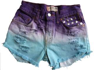 VINTAGE SHORTS ie dye, dip dyed, ripped , studded frayed 6 8 10 12 