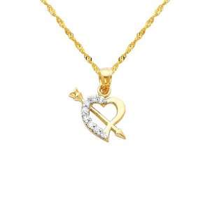  Cupid Arrow CZ Heart Charm Pendant with Yellow Gold 1.2mm Singapore 