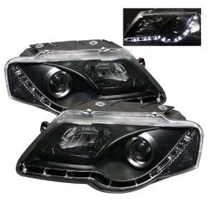   Passat B6 DRL LED Black Projector Headlights Assembly (Sold in Pairs