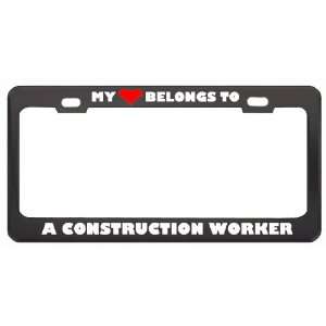   Construction Worker Career Profession Metal License Plate Frame Holder