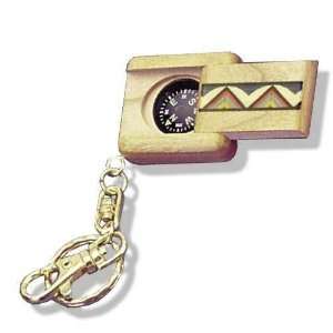  Creations Handcrafted Teak Wood Compass on Keychain 