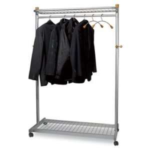    Sided, Two Shelf Coat Rack, Six Hangers/Six Hooks, Chrome, Mahogany