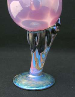 EXQUISITE SIGNED COLIN HEANEY AUS STUDIO IRIDESCENT ART GLASS GOBLET 