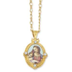  Gold tone Madonna & Child 16in Necklace Jewelry